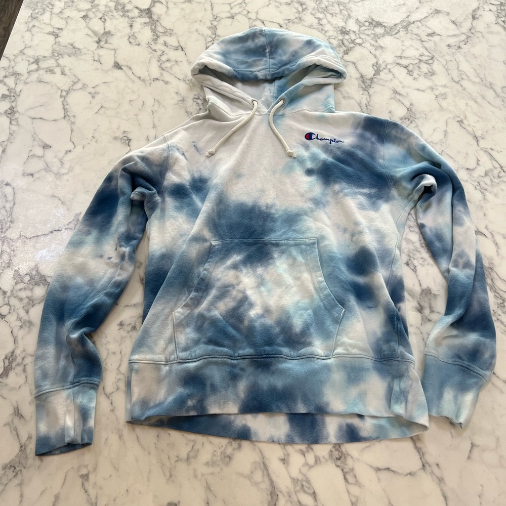 Light Blue/White Tie-Dye Hoodie (Size Small)